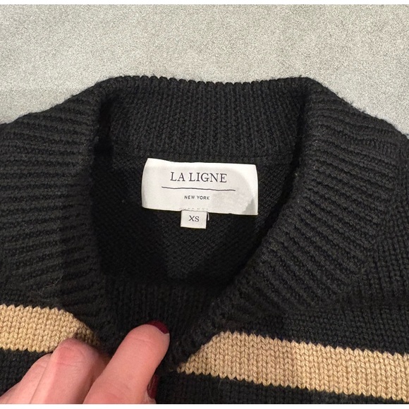 La Ligne Mini Marin Black and Brown Striped 100% Wool Women's Sweater - Picture 9 of 9